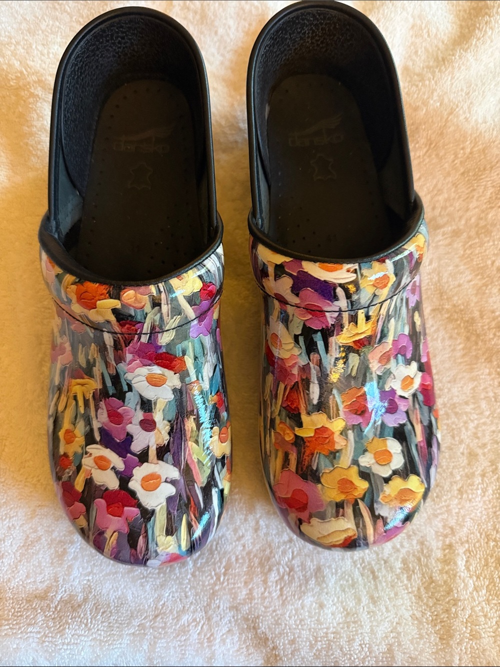 Dansko Floral Painted Leather Slip-On Clogs in Multicolor